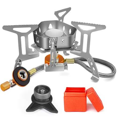 AUTOPkio Camping Gas Stove 3500W, Portable Gas Stove Windproof Backpacking Outdoor Stove with Piezo Ignition Adapters Converter for Outdoor Hiking, Picnic, Trekking, BBQ