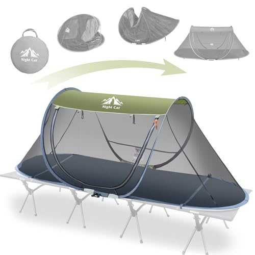 Night Cat Pop-up Mosquito Tent: 1 Person Camping Tent with Bug Screen Net Adults Kids Fits with Camping Cot (Exclueded)