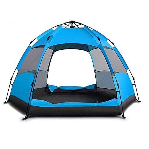 Tent,Quick Setup Family Tent,3-5-7 Person Double Layer Waterproof Tent,Hexagonal Automatic Camping Tent for Outdoor Hiking (Blue 5)