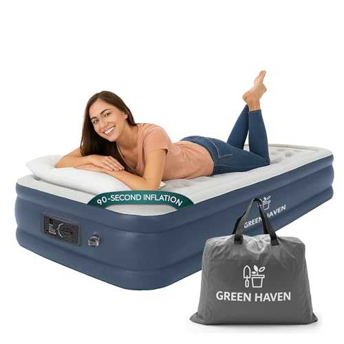 Green Haven Premium Single Size Raised Air Bed with Built-in Electric Pump & Storage Bag, Self-Inflatable Waterproof Camping Mattress - Blow Up Air Mattress for Indoor & Outdoor Use