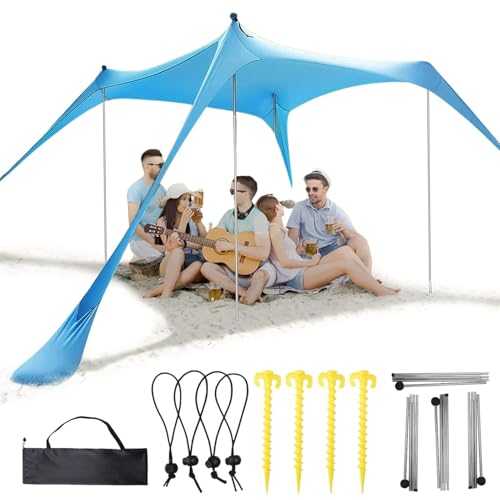 Beach Tent - Beach Shade Canopy With 4 Support Poles | Pop Up Sun Shelter | Portable Beach Shelter Tent | Lightweight Beach Tent | Canopy Sun Shelter For Garden Patio Camping