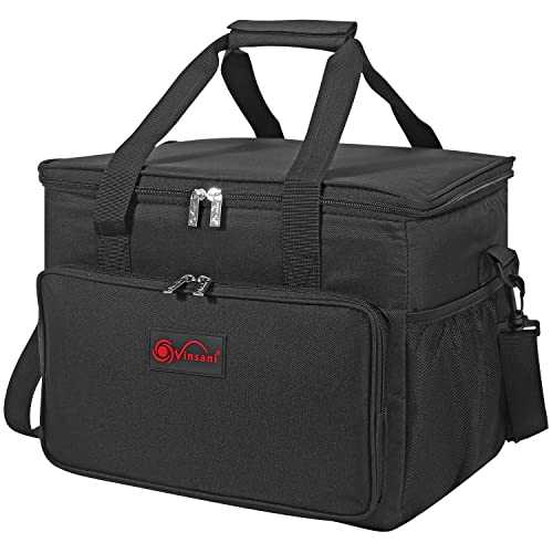 Vinsani 24L Black Cooler Bag Large Capacity Insulated Picnic Storage Bag Foldable Leakproof & Portable Suitable for Picnic Camping Beach Car Outdoor Travel Activities