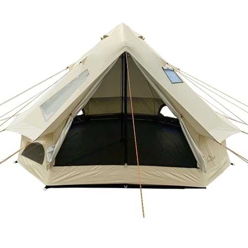 DANCHEL OUTDOOR B2I 4 Season Inflatable Hot Tent with Stove Jack, No Center Pole Blow up Yurt Tent with Skyview, Lightweight 1-4 Person 300D Oxford Polyester Camping Bell Tent 29lbs, 3m