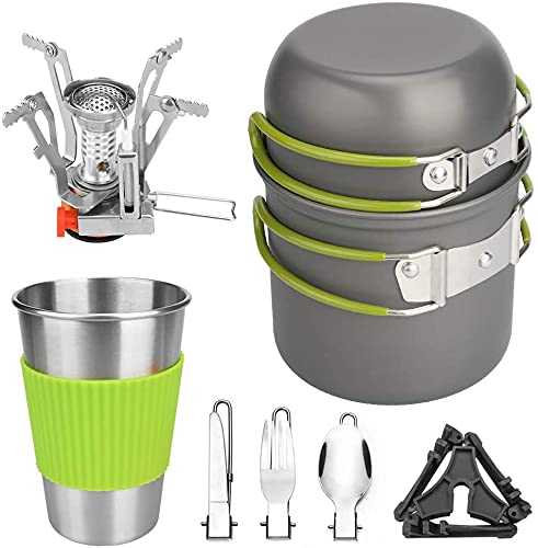Outdoor Picnic Cookware Set with Non Stick Pot and Pans, 1-2 People Camping Hiking Backpacking Cooking Stove Pot Combination Portable Field Tableware