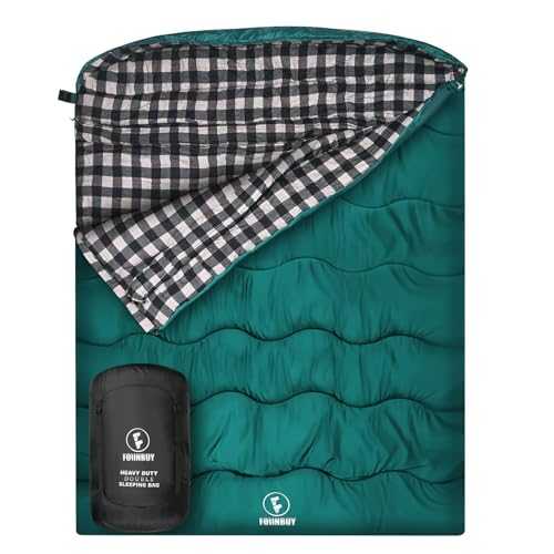 FORINBUY Winter Cotton Flannel Double Sleeping Bag for Adults - 0 degree Queen Size 2 Person Sleeping Bag, Waterproof & Warm for Cold Weather, Ideal for Couples, Family Camping & RV Travel