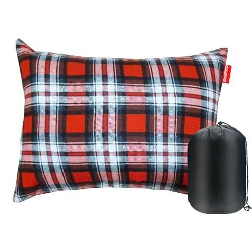 RISEPRO Outdoor Camping Pillow Lightweight, Compressible, Flannel Travel Pillow Cases, Washable Removable Pillow Cover Camping and Backpacking Red