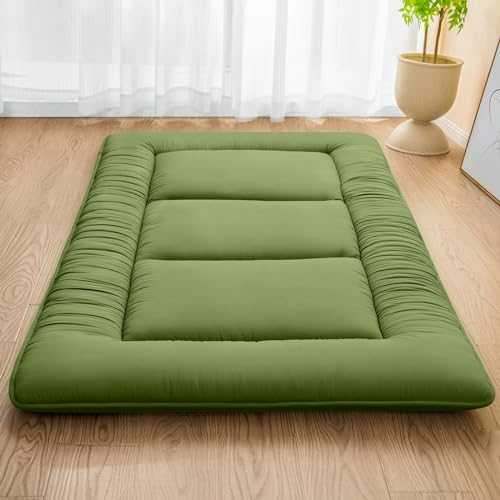 MASVIS Japanese Futon Mattress,Floor Mattress Thicken Sleeping Mattress Foldable & Portable Roll up Camping Mattress,Army Green,Twin