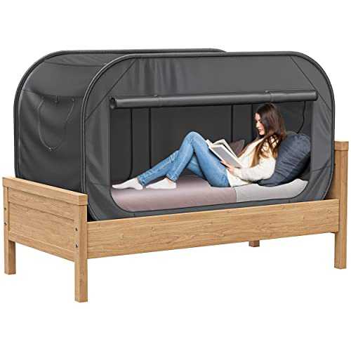 Skywin Bed Tent Twin - Pop Up Privacy Tent for Twin Bed, Collapsible, Breathable, Light Reducing Pongee Bed Canopy for Warm and Cozy Night, Black For 1 Person