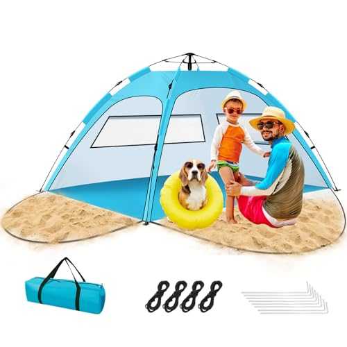 Purebox Beach Tent 2-3 Person, Two Doors Large Pop Up Beach Tents for Adults and Kids, Portable Automatic Instant Sun Shelter Tent UV 50+ SPF50+, Beach Tent Pop Up for Garden, Fishing, Picnic