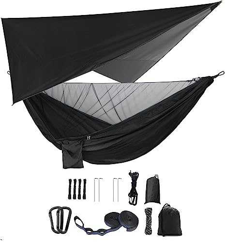 YCD Camping Hammock Set, Single Double Hammock, Mosquito Net, Insect Net, Rainfly, High Strength Parachute Cloth Hammock. Suitable for outdoor, hiking, camping, travel