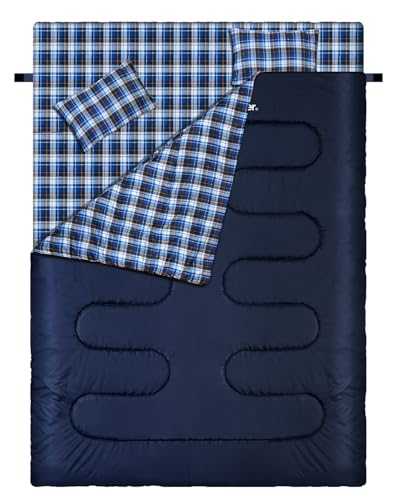 Sportneer Sleeping Bag for Adults - Double Sleeping Bags with 2 Pillows for 3 seasons, Waterproof Lightweight 2 Person Adults Sleeping Bag for Camping, Backpacking, Hiking, No Flannel Lining