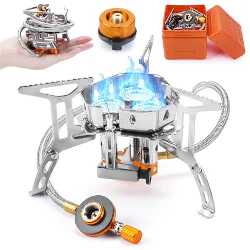 comeder 5800W Windproof Camping Gas Stove, Portable Outdoor Camping Furnace, Folding Wild Camp Gas Burner Backpacking Stove Suitable for Hiking, Fishing, Camping, Trekking and Picnic