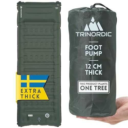 Trinordic Thick Inflatable Camping Mat – 12cm Extra Thick & Wide w. Foot Pump & Pillow - Lightweight Camping Bed for Outdoor Hiking & Bikepacking