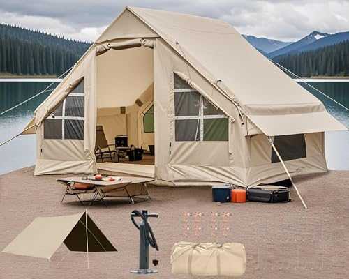 Inflatable Camping Tent with Pump,Cabin Tent,Glamping Tents, Easy Setup Waterproof Outdoor Oxford Tents, Self-Supporting Structure Inflatable House Tent with Mosquito Screen, 4 Season Air Tent