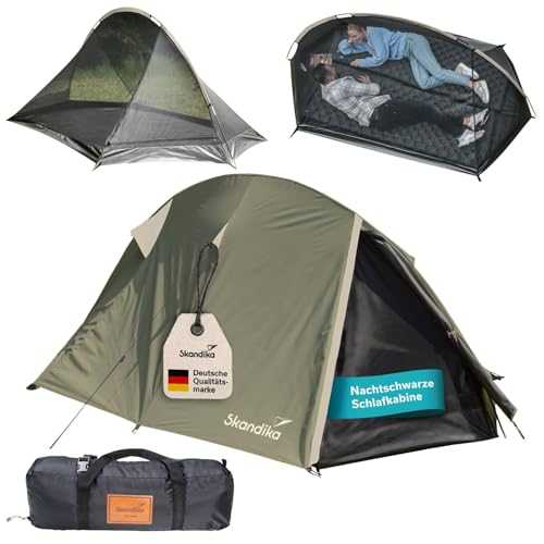 Skandika Hemus Sleeper Trekking Tent, 2 Person Tunnel Tent, Darkened Sleeping Cabin, Ultralight, Waterproof, 3000 mm Hydrostatic Head, Tents 3-4 Season for Camping, Trekking, Hiking, Outdoor