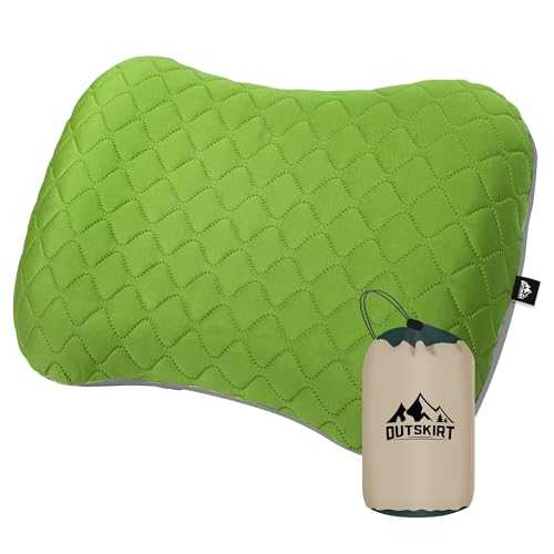 OUTSKIRT Inflatable Travel Pillow, 2-in-1 Camping Pillows for Sleeping, Ergonomic & Lightweight Small Backpacking Pillow for Travel, Hiking, Camping & Outdoor Activities, Green