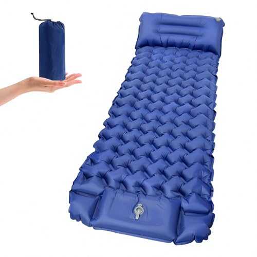 OPP ULITE Camping Air Bed Self Inflating Sleeping Pad, 10CM Thicken Sleeping Mat with Foot Pump & Pillow Ultralight Portable Camping Mattress Waterproof for Hiking, Outdoor, Camping, Travel, Dark Blue