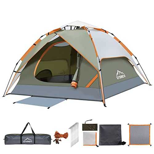 Gysrevi Camping Tent, 3 Man Instant Pop Up Tent Waterproof, Large Double Layer Automatic Dome Tent, Outdoor Backpacking Tents for Camping