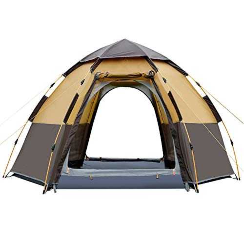 Camping Tent Hexagonal Camping Tent 8 Person with 6 side Mesh Waterproof Double Layer Instant Tent for Family Hiking Lightweight Easy Set Up (Color : Brown)