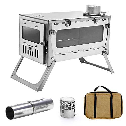 FreiZelt TOMOUNT Tent Stove Titanium Camping Stove, Portable Compact Titan Camping Cookware with Chimneys and Gloves, Wood Burner for Tents, Accommodations and Hiking