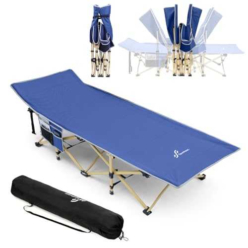 Sportneer Camp Beds for Adults, Camping Bed 74 * 28" Extra Wide Support 450lbs for AdultsTravel Fishing Picnic Outdoor (Blue Bed)