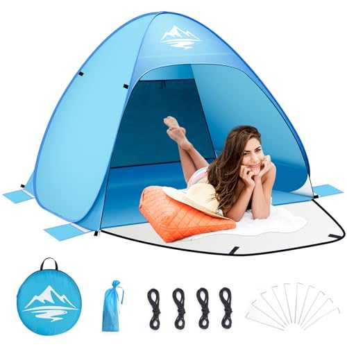 3-4 Person Pop Up Beach Tent, 3-4 Person Lightweight Beach Tent, Instant Outdoor UV 50+ Protection Sun Shelter, Perfect for Family Hiking Trip Cookout