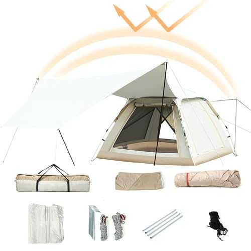 Beach Camping Tent, 4 Person Dome 2-in-1 Sun Shade, Waterproof Sun Shade Tent Lightweight Backyard Tent Automatic Outdoor Gear Easy Setup