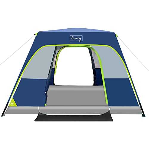 Tents 6-Person Instant Tent 60-Second Setup Camping Cabin Tent, Family Camping Gear Tent More Suitable for Sunny Day Camping, Double Layer, 4 Large Mesh Windows, 2 Mesh Doors, 2 Door Mats Provided