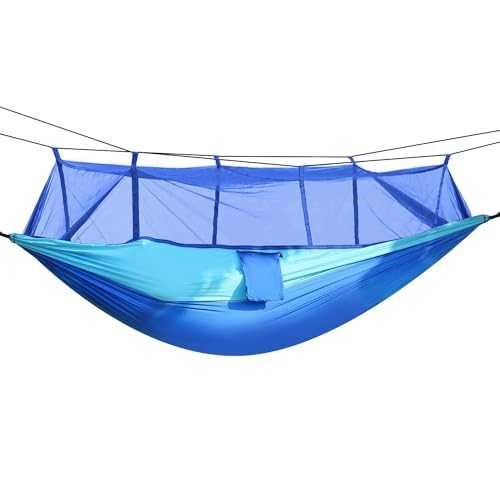 2 Persons Hammock with Mosquito Net Outdoor Hiking Camping Hommock Portable Nylon Swing Hanging Bed 600Lbs Load(Blue)