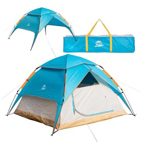 Automatic Camping Tent Pop-Up Tent 3-4 Person 2 in 1 Camping Tent and Gazebo/Sun Protection - Double Walled, Waterproof, Windproof, Fluorescent Guy Line, Reinforced Pegs with Carry Bag