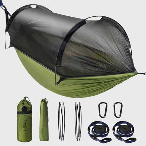 Lulladle Ultralight 2 Person Camping Hammock Mesh House Type Hammock Portable Travel Hanging Hammock 500lbs Durable Parachute Nylon Easy Setup and Pack for Backpacking Hiking Backyard