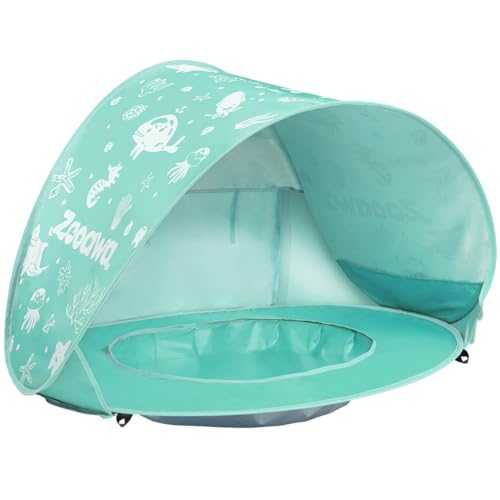 Zooawa Baby Beach Tent, Pop Up Beach Tent Sun Shade for Beach, Portable Shade Pool UV Protection Sun Shelter for Infant with Beach Sand Toys Set, Mint Green
