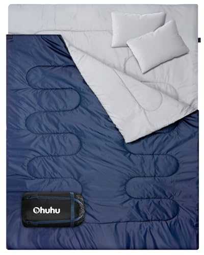 Double Sleeping Bag, Ohuhu Double Sleeping Bags for Adults with 2 Pillows 2 Person Size Summer Warm Large Sleeping Bag for Kids Waterproof Large Sleeping Bags Camping Backpacking Hiking Camp