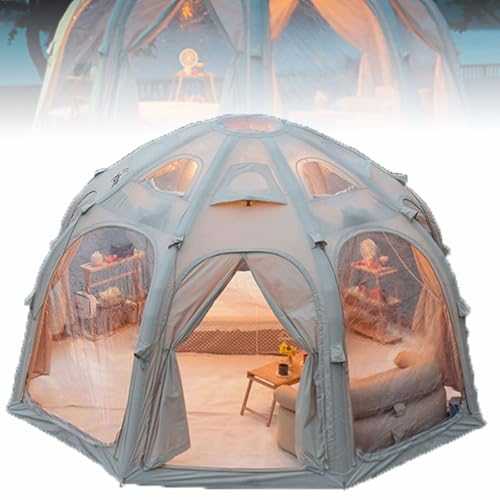 Inflatable Tents for Camping, 5x5m Large Canvas Blow Up Tent, Luxury Geodesic Dome Tents with Transparent Windows, Easy Setup Waterproof Starry Sky Dome Tent Oxford Cloth Tent