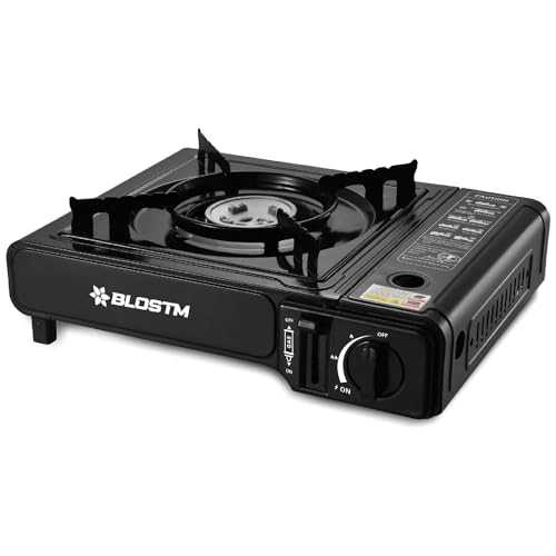 BLOSTM Portable Camping Gas Stove - Single Burner Camping Stove with Automatic Ignition System, Temperature Control, Use with Butane or LPG, Small Gas Hob for Fishing, BBQ, Caravan Outdoor Camp Cooker