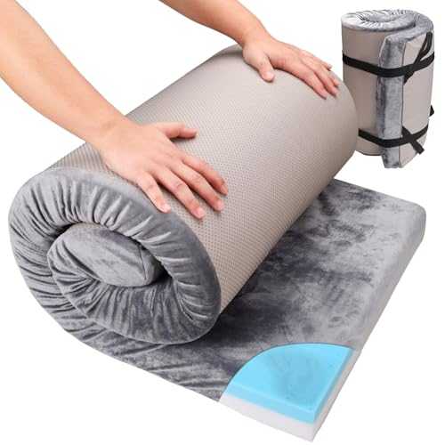 Memory Foam Camping Mattress pad,3 Inch Thick Floor Sleeping Mat Pad for Adults with Waterproof and Non-Slip Bottom, Portable Roll Up Mattress for Sleepover Guest