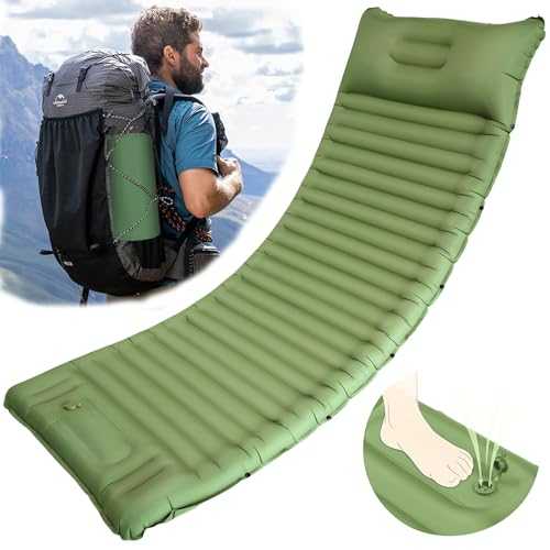 Longtor Sleeping Pad for Camping 4in Thick, Camping Air Mattress Pad Built-in Pump, Ultralight Camping Sleeping Pad Mat with Pillow, Inflatable Sleeping Pad Backpacking, Holds 440lbs, 40D+60D Nylon