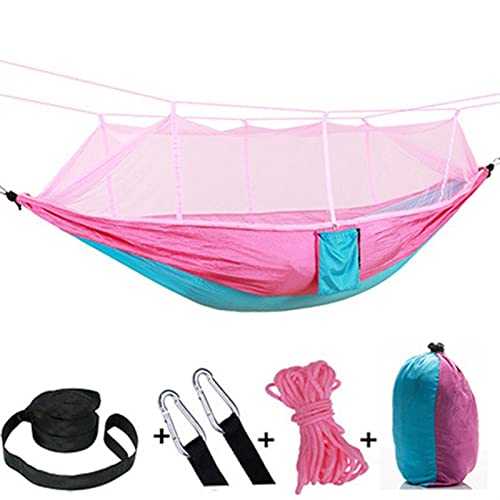 Hammocks Camping Hammock with Mosquito Net, Double Hammocks, Portable Hammocks for Backpacking, Travel, Beach, Backyard, Patio, Hiking(Pink and blue)