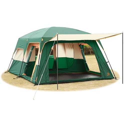 KTT Extra Large Tent 12 Person(Style-B),Family Cabin Tents,2 Rooms,Straight Wall,3 Doors and 3 Windows with Mesh,Waterproof,Double Layer,Big Tent for Outdoor,Picnic,Camping,Family,Friends Gathering.…