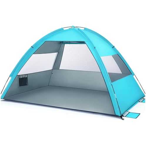 UPKOCH 2198C Light Blue 260x170x150cm Double-Door Beach Tent for 3-4 People, UPF50+ Sun Shelter with 360° Ventilation, Lightweight Portable for Beach/Camping/Vacation