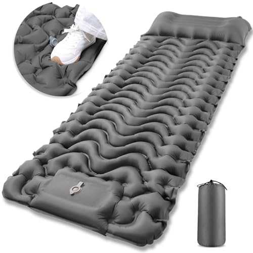 GDREAMT Camping Sleeping Pad, Inflatable Sleeping Mat with Pillow Built-in Foot Pump, Super Comfort Camping Mattress for Backpacking Hiking Traveling Tent, Compact & Lightweight