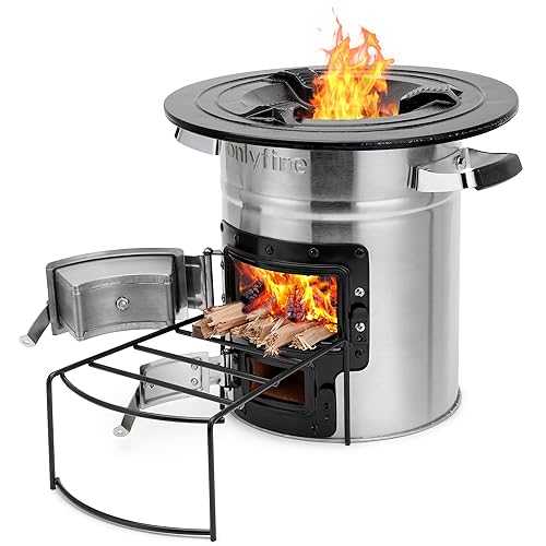 Onlyfire Stainless Steel Rocket Stove,Portable Camp Stove Wood Burning,Outdoor Stove for Backpacking，Outdoor Cooking, Camping, Picnic, BBQ, Hunting, Fishing