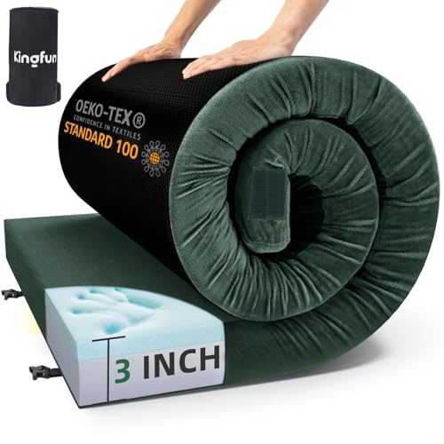 Kingfun 3 Inch CertiPUR-US Memory Foam Camping Mattress, Waterproof Roll up Sleeping Pad for Adults, Comfortable Thick Floor Sleeping Mats for Car Truck Tent with Removable Travel Bag