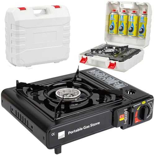 Taylor & Brown Black Portable Camping Stove with Cary Case & 4 Butane Gas | EN417 Compliant Premium Camping Stove Gas Portable | with Automatic Ignition & Heat Control