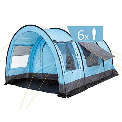 CampFeuer tunnel tent for 6 persons "Relax6" | Tunnel tents with awning | Windproof, Waterproof, Ultralight | Camping tent with mosquito net | Tents for camping, outdoor, beach and hiking incl. pegs and bag