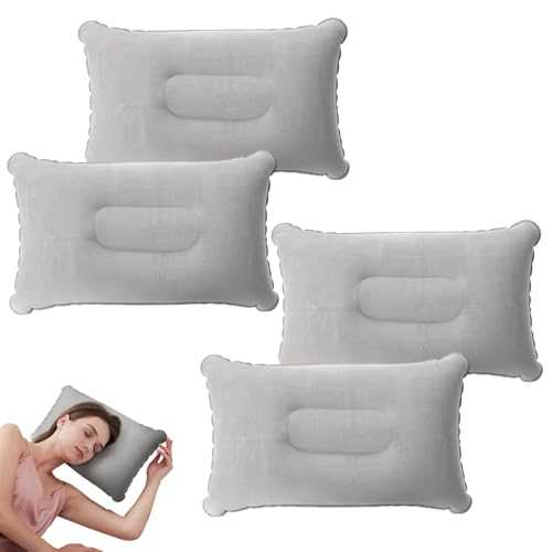 UILYNIU 4 Pcs Grey Inflatable Pillow Camping Pillow Inflatable Pillows for Camping Blow up Pillow Soft Flocked Surface Travel Pillow Camping Pillows for Adults Child Camping Vacation Beach (Grey)