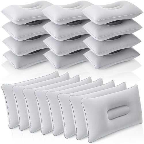 Geelin 20 Pcs 17 × 11 Inches Gray Ultralight Inflatable Pillows for Beach Vacation Sand Camping Travel Squared Flocked Soft Fabric Backpacking Pillows for Office Sleeping Neck Head Lumbar Support
