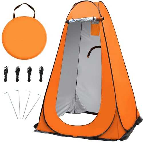 OUUTMEE Pop Up Camping Shower Tent, Portable Dressing Changing Room UV/Rain Outdoor Privacy Shelter, UV Shower Enclosure Toilet Tents for Outdoor Hiking Beach Picnic Fishing (Orange, M)