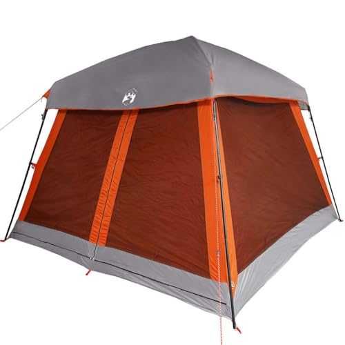 6 Person Family Tent Cabin with Grey and Orange Waterproof, for Camping Adventures, Proposition 65