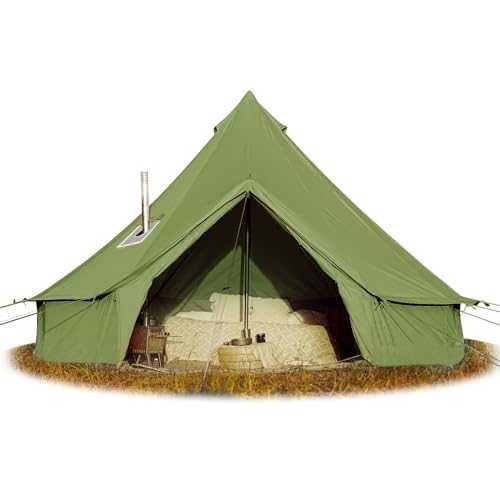 glamcamp Bell Tent 100% Cotton Canvas Waterproof Large Tents for Family Camping 4 Season Waterproof Outdoors Yurt Bell Tent Glamping…